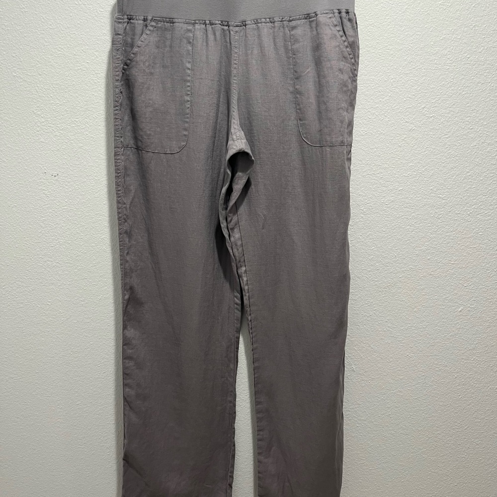 Allen Allen Gray Straight-Leg Women's Pull-On Linen Pants